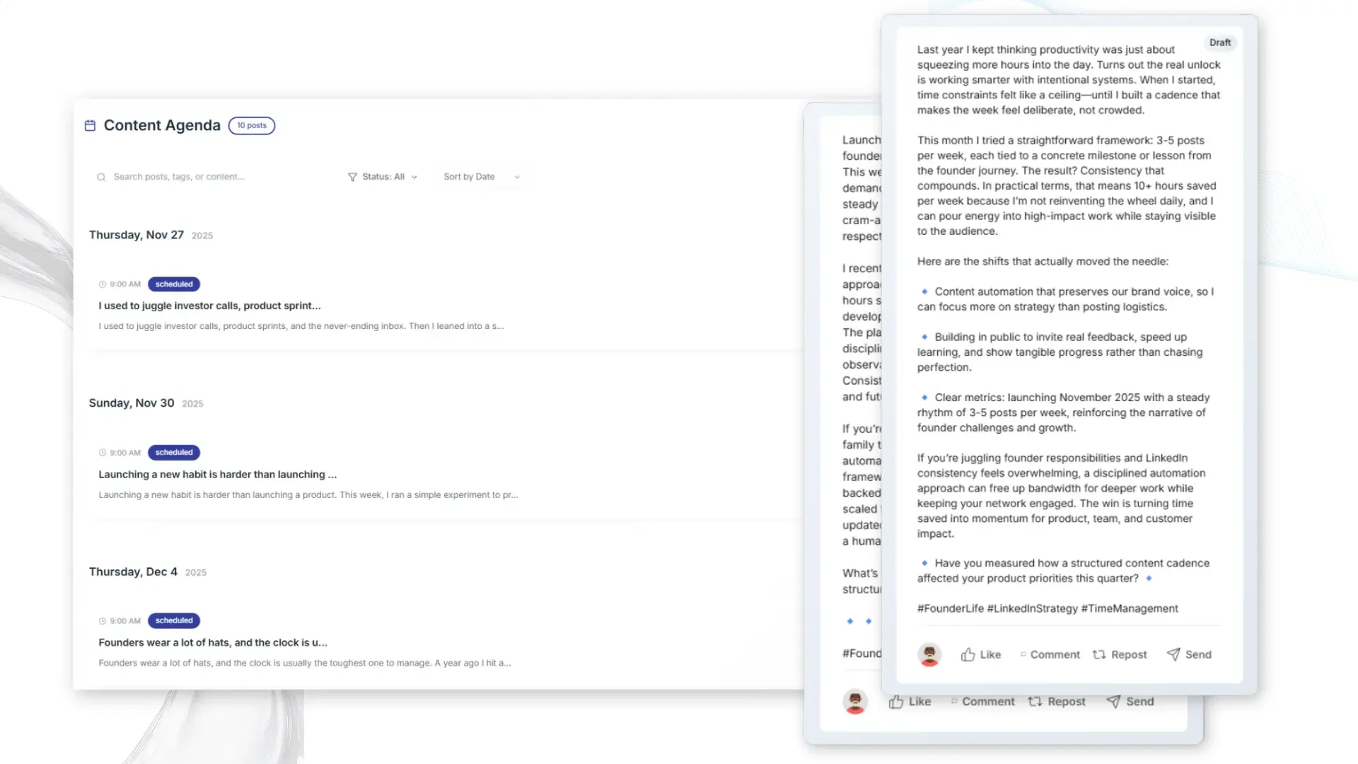LinkedIn Content Calendar - Generate weeks of posts in minutes