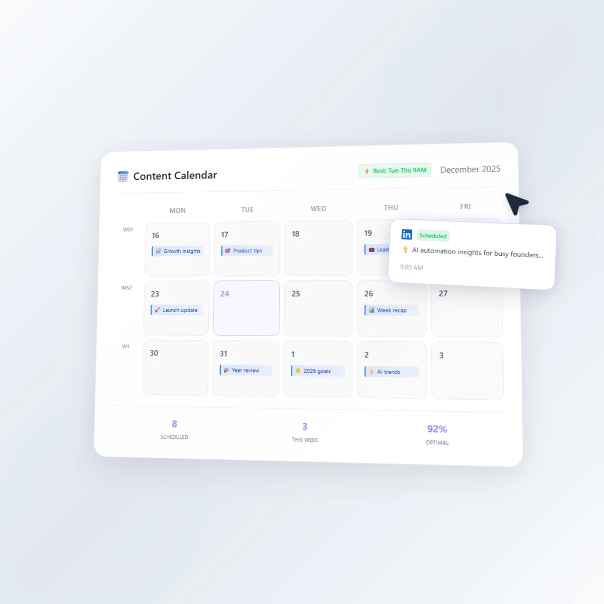 LinkedIn Content Calendar - Visual drag-and-drop scheduling interface for LinkedIn posts